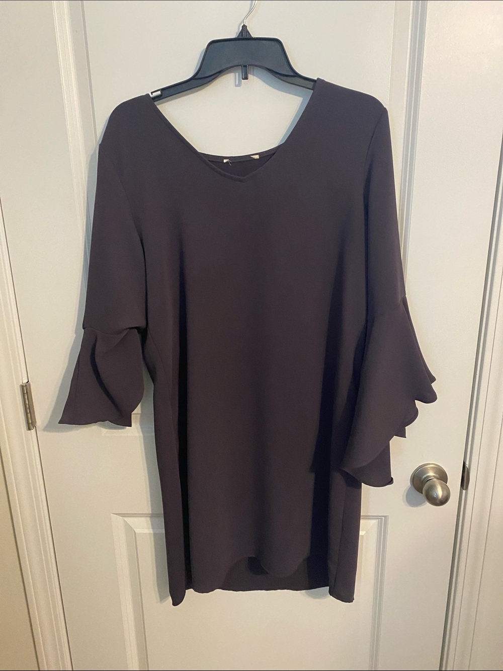 Dark Purple Bell Sleeve Shift Dress